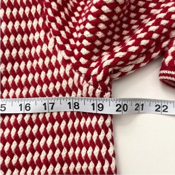 Talbots Pure Merino Wool Red Ivory Textured Knit Open Long Cardigan Classic Chic - Picture 6 of 7